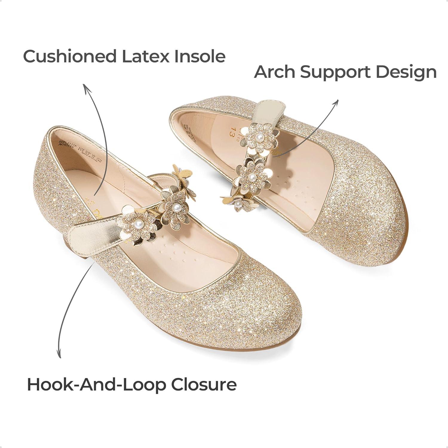 imageDREAM PAIRS Girls Mary Jane Dress Shoes Pumps Low Heels Flower Party Wedding PrincessLight Gold