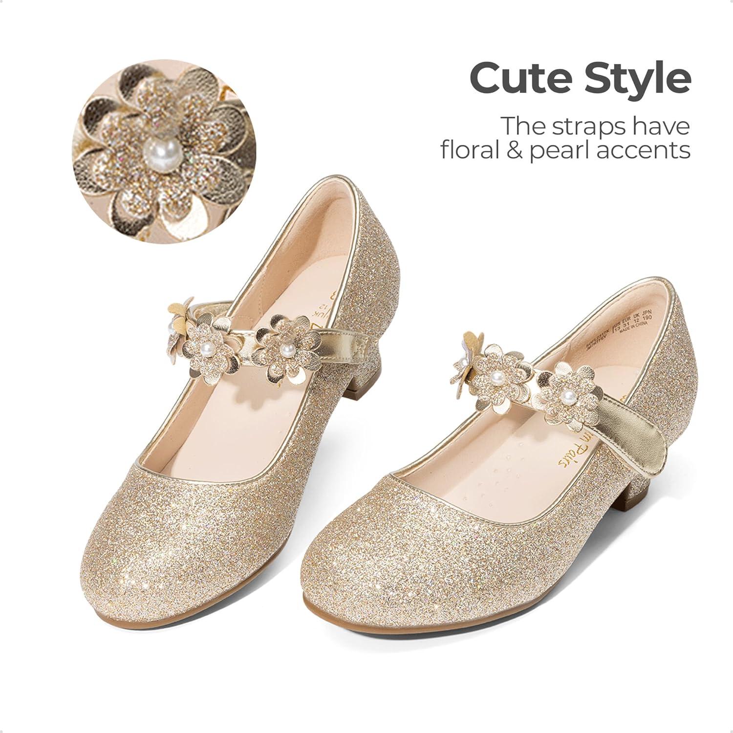 imageDREAM PAIRS Girls Mary Jane Dress Shoes Pumps Low Heels Flower Party Wedding PrincessLight Gold