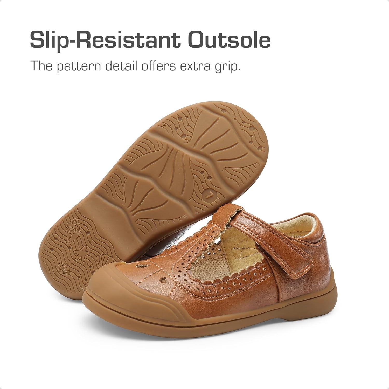 imageDREAM PAIRS Girls Mary Jane Dress Shoes School Uniform ToeProtective TStrap Ballet Flats Toddler Little KidBrown