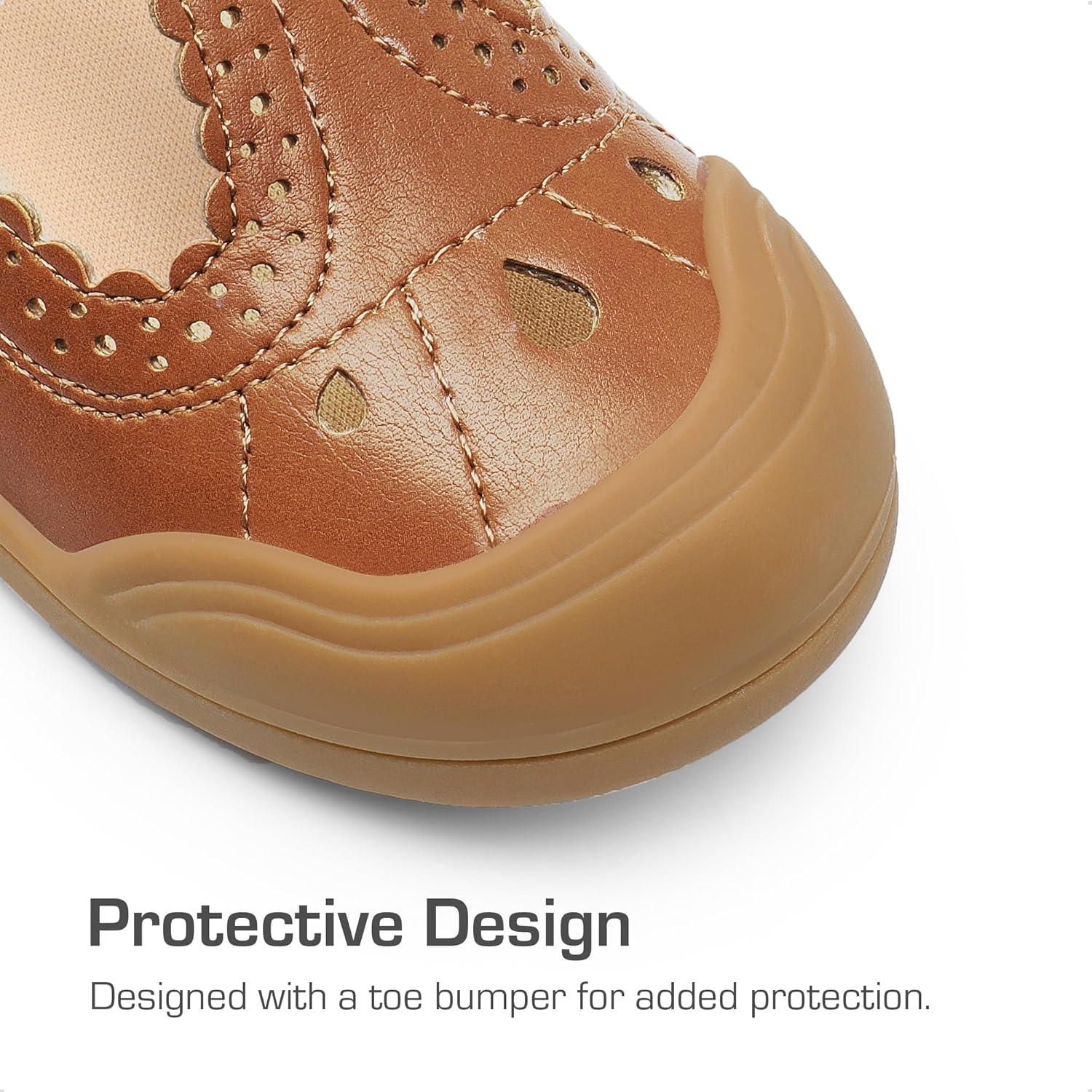 imageDREAM PAIRS Girls Mary Jane Dress Shoes School Uniform ToeProtective TStrap Ballet Flats Toddler Little KidBrown