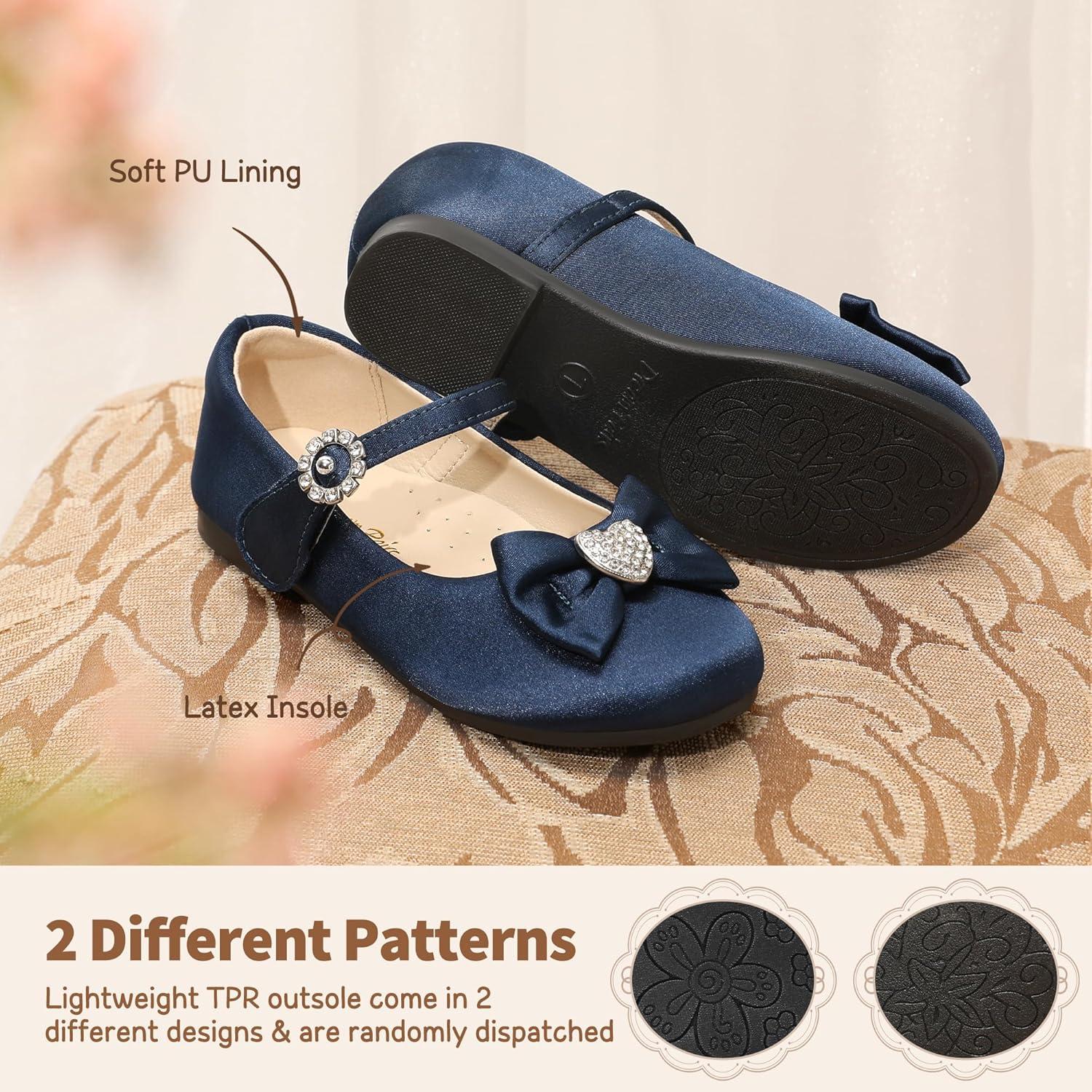 imageDREAM PAIRS Girls Mary Jane Dress Shoes for Toddler Heart Rhinestone Front Bow Ballerina Flat ToddlerLittle KidNavySatin