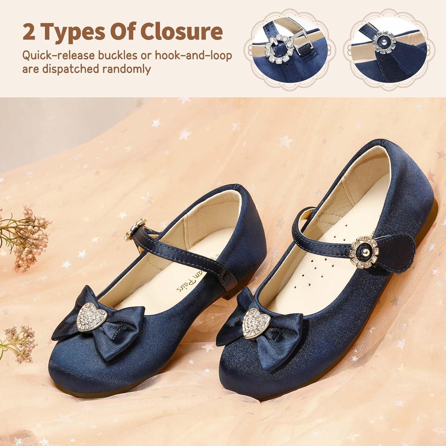 imageDREAM PAIRS Girls Mary Jane Dress Shoes for Toddler Heart Rhinestone Front Bow Ballerina Flat ToddlerLittle KidNavySatin