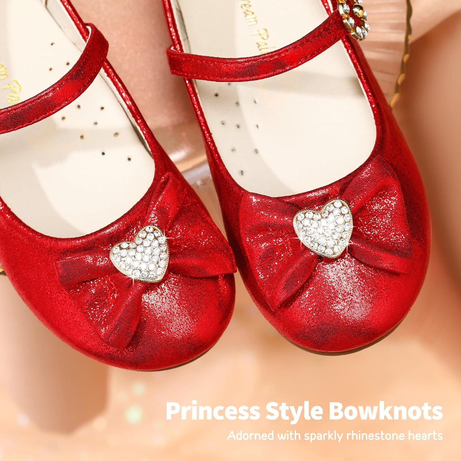 imageDREAM PAIRS Girls Mary Jane Dress Shoes for Toddler Heart Rhinestone Front Bow Ballerina Flat ToddlerLittle KidRed