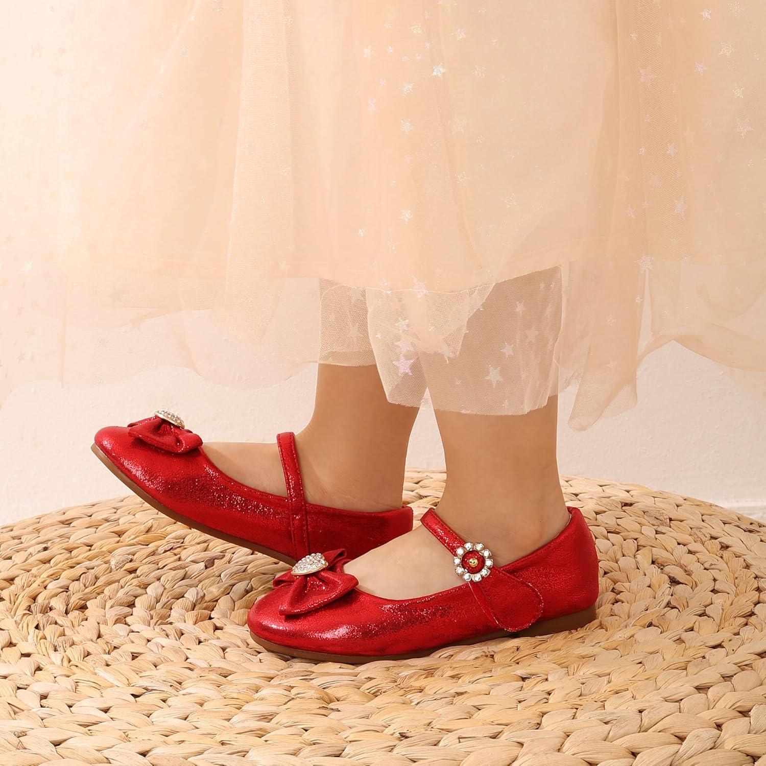 imageDREAM PAIRS Girls Mary Jane Dress Shoes for Toddler Heart Rhinestone Front Bow Ballerina Flat ToddlerLittle KidRed