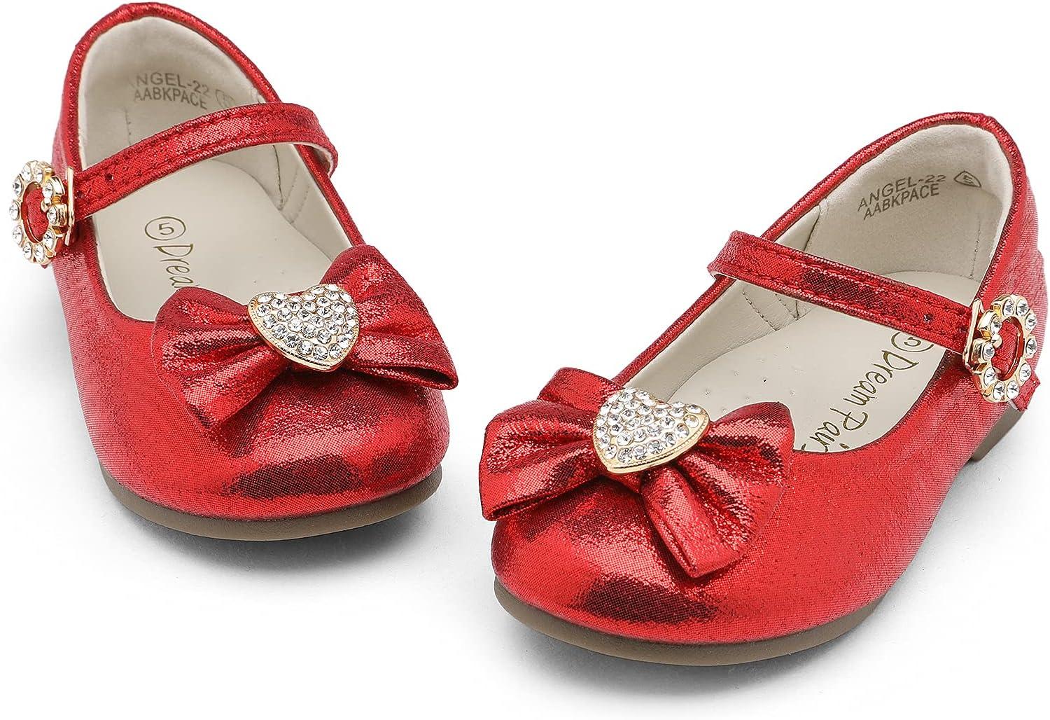 imageDREAM PAIRS Girls Mary Jane Dress Shoes for Toddler Heart Rhinestone Front Bow Ballerina Flat ToddlerLittle KidRed