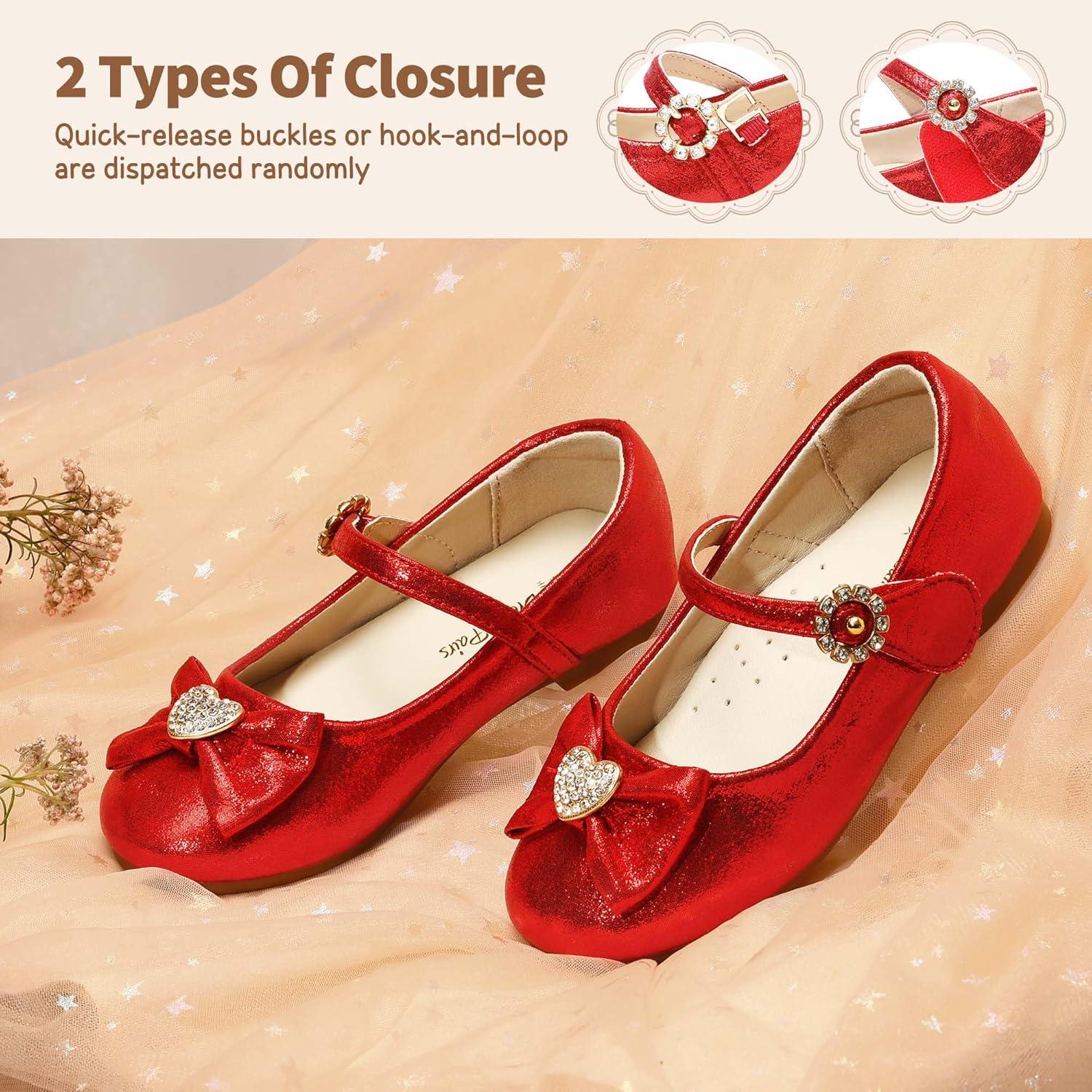 imageDREAM PAIRS Girls Mary Jane Dress Shoes for Toddler Heart Rhinestone Front Bow Ballerina Flat ToddlerLittle KidRed