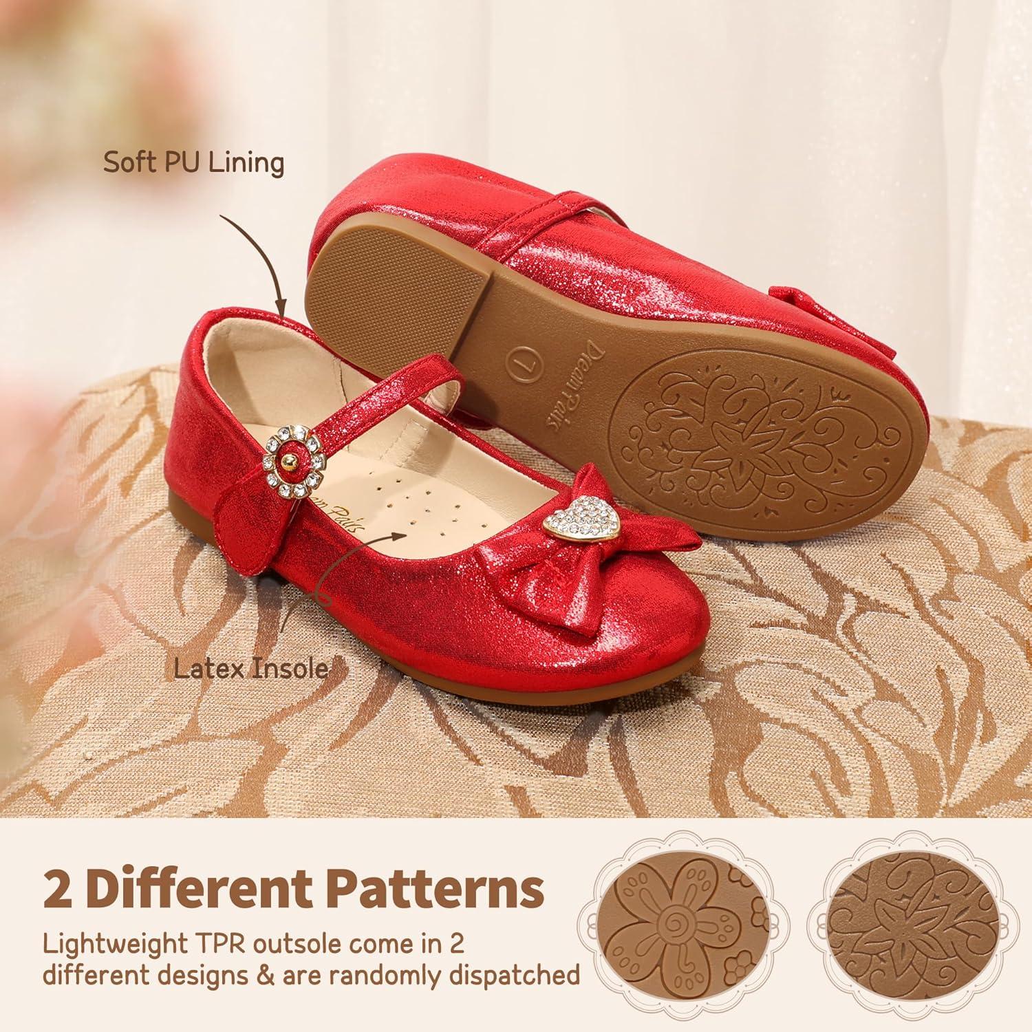 imageDREAM PAIRS Girls Mary Jane Dress Shoes for Toddler Heart Rhinestone Front Bow Ballerina Flat ToddlerLittle KidRed