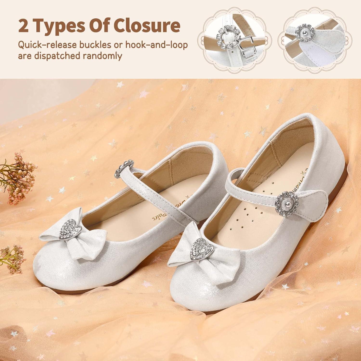imageDREAM PAIRS Girls Mary Jane Dress Shoes for Toddler Heart Rhinestone Front Bow Ballerina Flat ToddlerLittle KidWhite