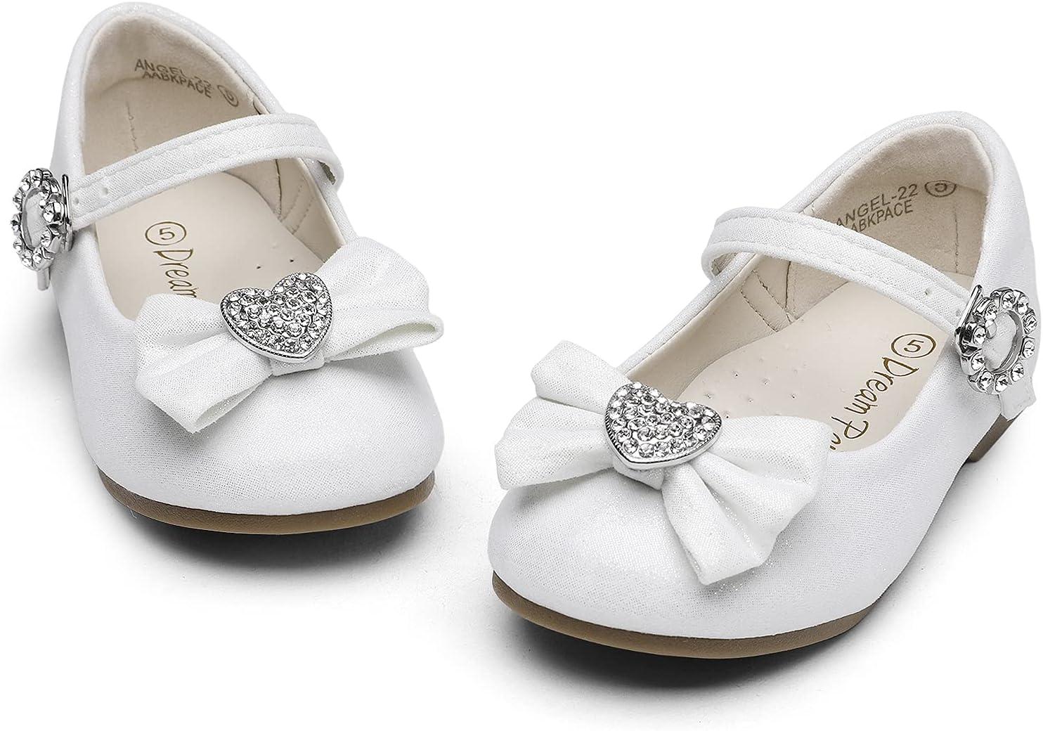 imageDREAM PAIRS Girls Mary Jane Dress Shoes for Toddler Heart Rhinestone Front Bow Ballerina Flat ToddlerLittle KidWhite