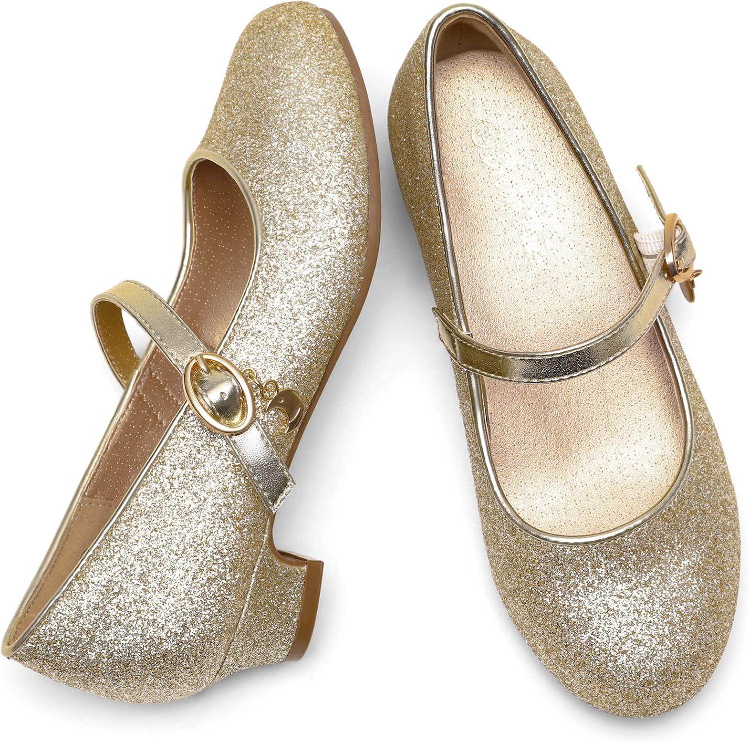 imageDREAM PAIRS Girls Mary Jane Low Heel Princess Flower Wedding Party Pump Dress ShoesGold