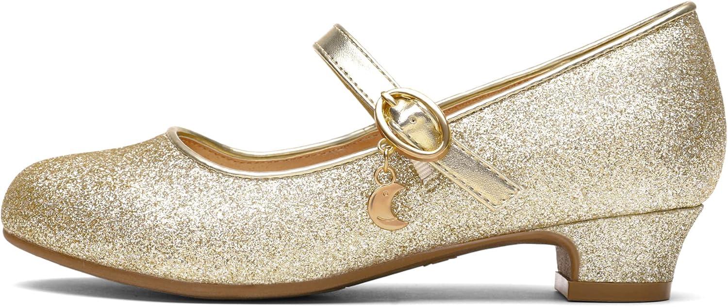 imageDREAM PAIRS Girls Mary Jane Low Heel Princess Flower Wedding Party Pump Dress ShoesGold