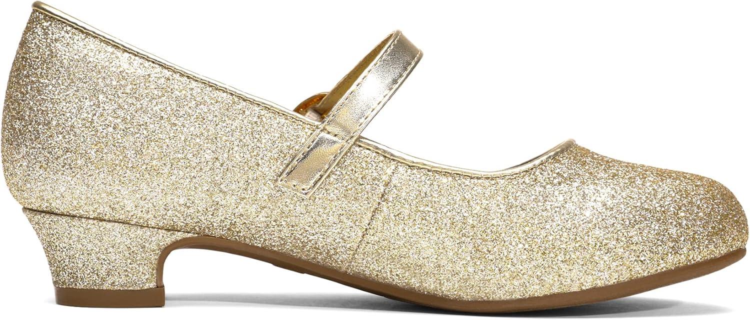 imageDREAM PAIRS Girls Mary Jane Low Heel Princess Flower Wedding Party Pump Dress ShoesGold