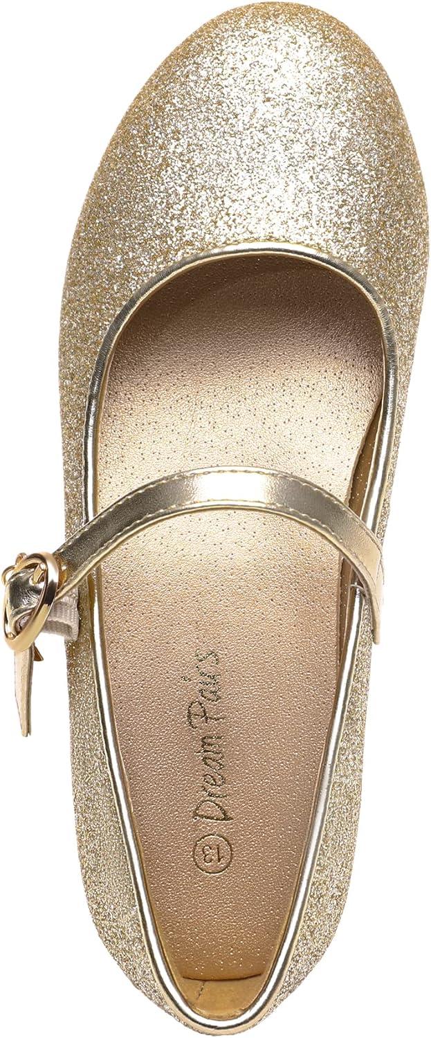 imageDREAM PAIRS Girls Mary Jane Low Heel Princess Flower Wedding Party Pump Dress ShoesGold