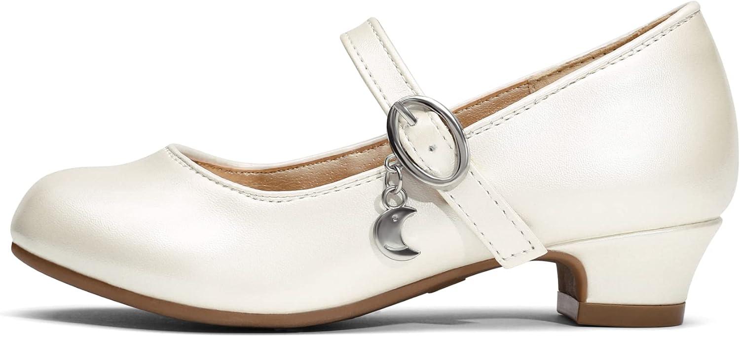 imageDREAM PAIRS Girls Mary Jane Low Heel Princess Flower Wedding Party Pump Dress ShoesIvoryPu