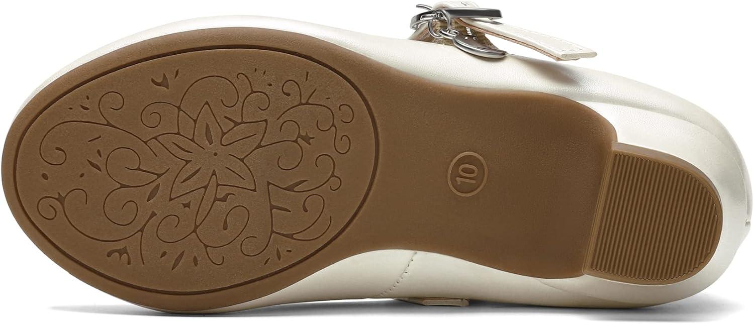 imageDREAM PAIRS Girls Mary Jane Low Heel Princess Flower Wedding Party Pump Dress ShoesIvoryPu