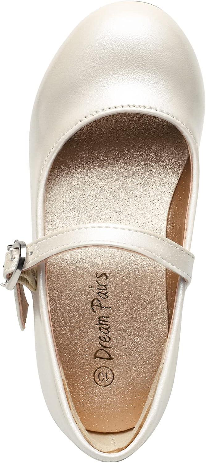 imageDREAM PAIRS Girls Mary Jane Low Heel Princess Flower Wedding Party Pump Dress ShoesIvoryPu