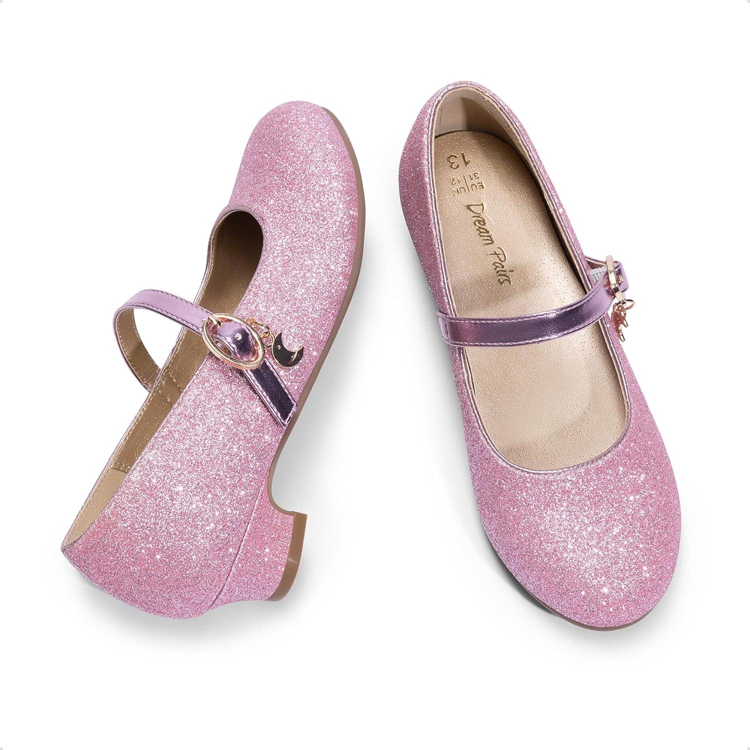 imageDREAM PAIRS Girls Mary Jane Low Heel Princess Flower Wedding Party Pump Dress ShoesPinkglitter