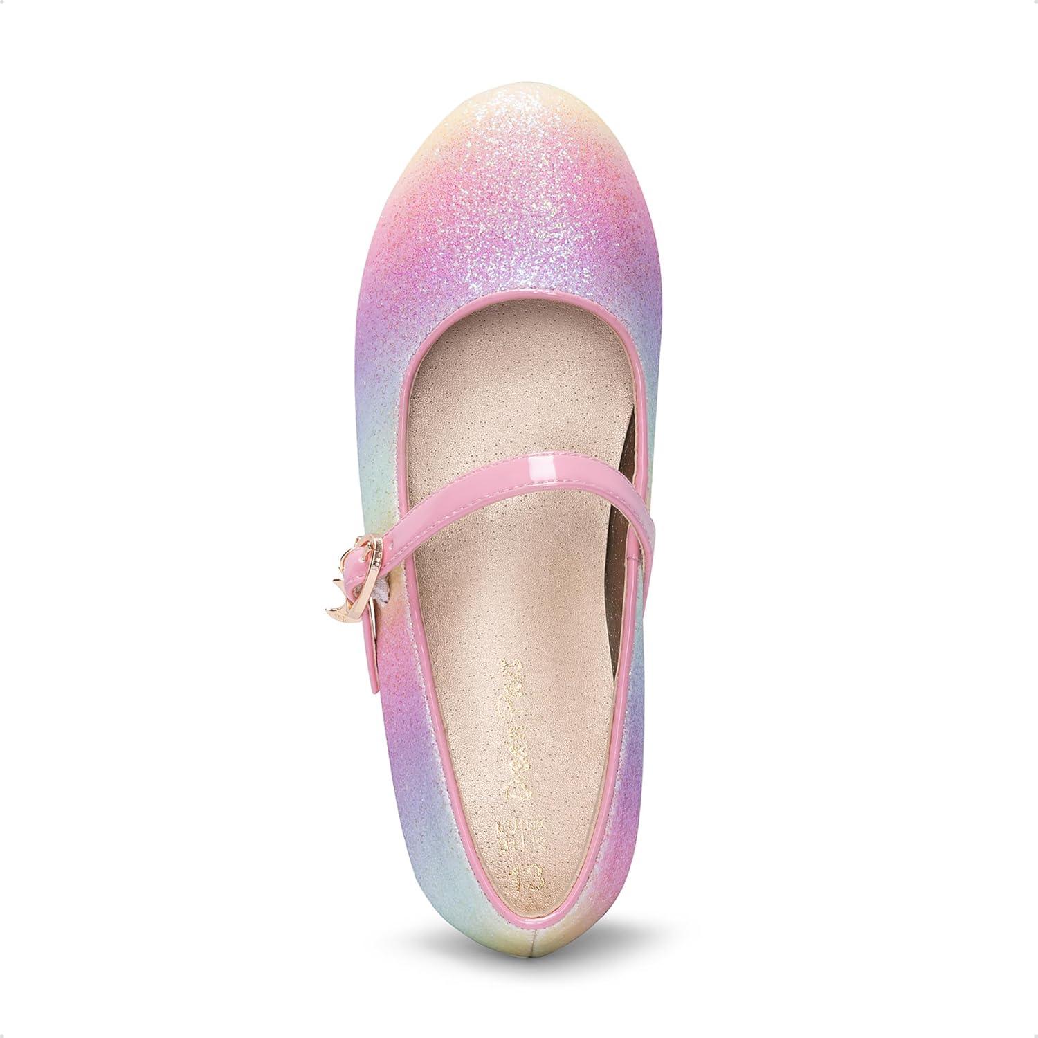 imageDREAM PAIRS Girls Mary Jane Low Heel Princess Flower Wedding Party Pump Dress ShoesRainbow