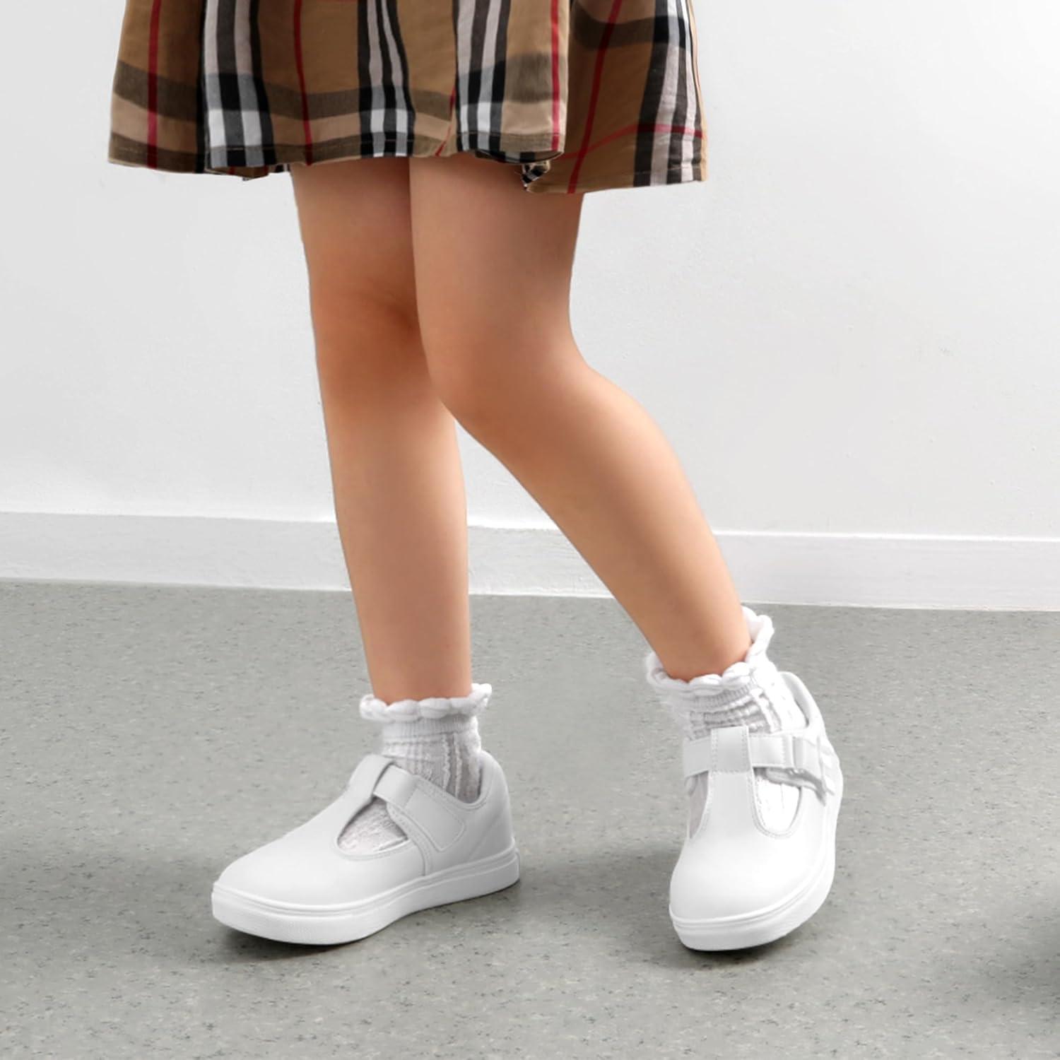 imageDREAM PAIRS Girls Mary Jane Shoes TStrap Flat Sneakers for School Uniform Dress Shoes for ToddlerLittle Kid Casual Daily Wear Special EventsWhite