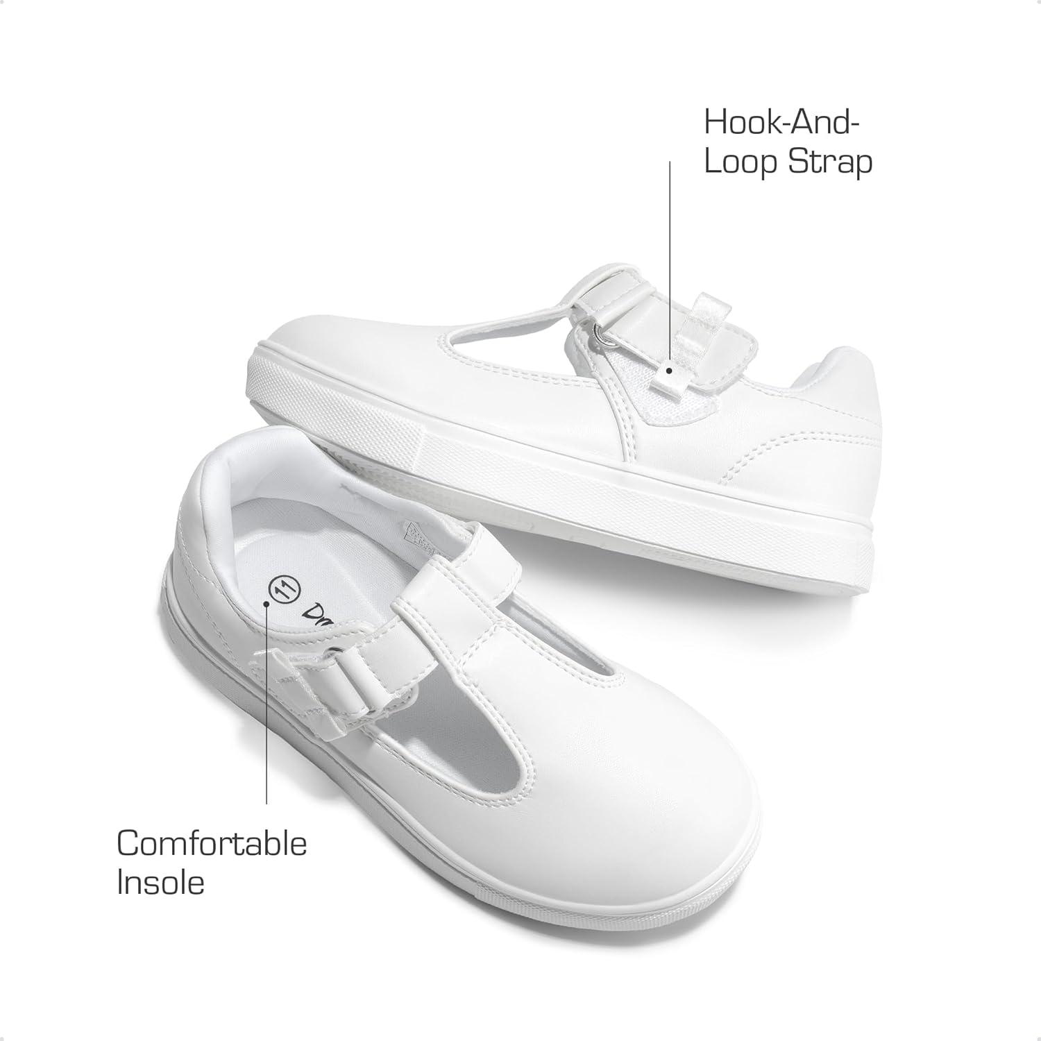 imageDREAM PAIRS Girls Mary Jane Shoes TStrap Flat Sneakers for School Uniform Dress Shoes for ToddlerLittle Kid Casual Daily Wear Special EventsWhite