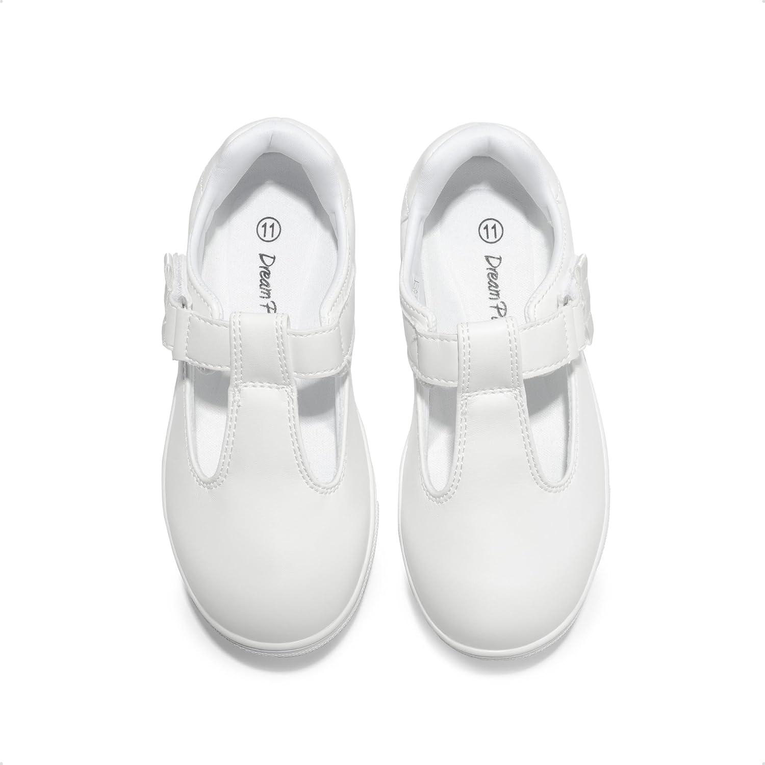 imageDREAM PAIRS Girls Mary Jane Shoes TStrap Flat Sneakers for School Uniform Dress Shoes for ToddlerLittle Kid Casual Daily Wear Special EventsWhite