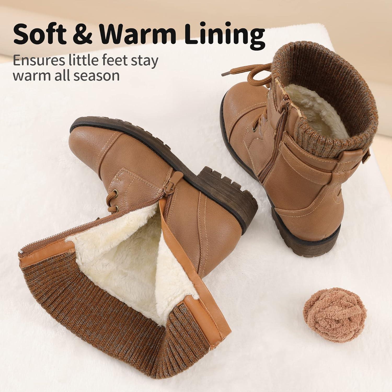 imageDREAM PAIRS Girls Mid Calf Combat Ankle Lace up BootsCamel