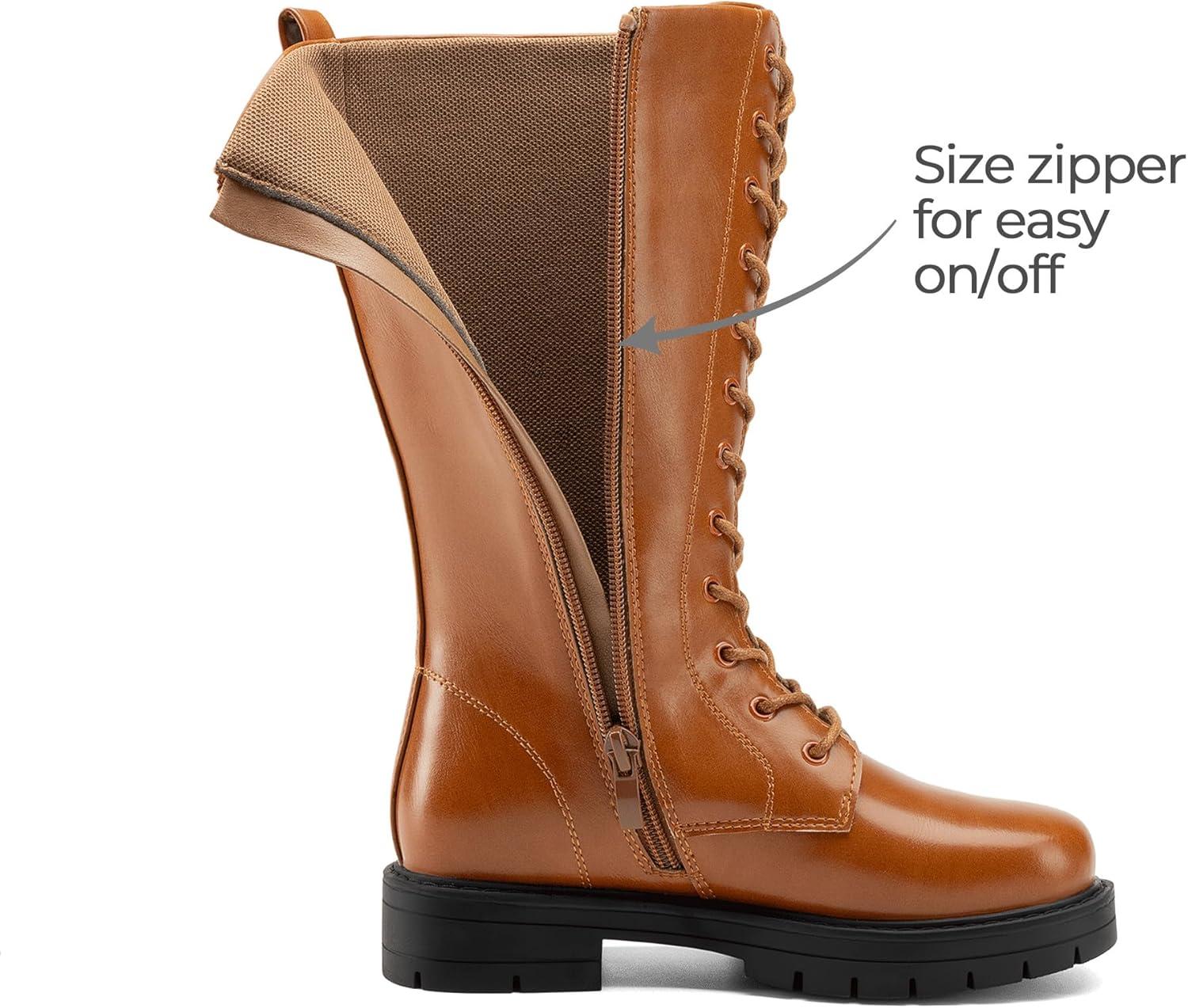 imageDREAM PAIRS Girls Riding Boots Knee High Side Zipper Mid Calf Shoes Little KidBig KidTan