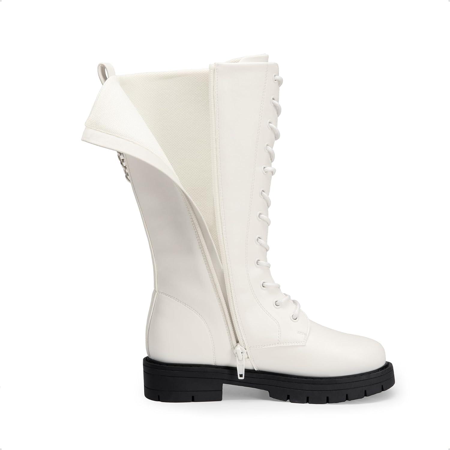 imageDREAM PAIRS Girls Riding Boots Knee High Side Zipper Mid Calf Shoes Little KidBig KidWhite