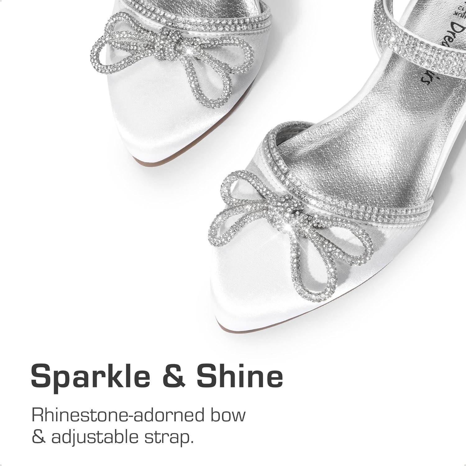 imageDREAM PAIRS Girls Sandals Closed Toe Dress Low Heels Pointed Toe Pump Flower Shoes for Little Big Kids Wedding Princess PartyWhite