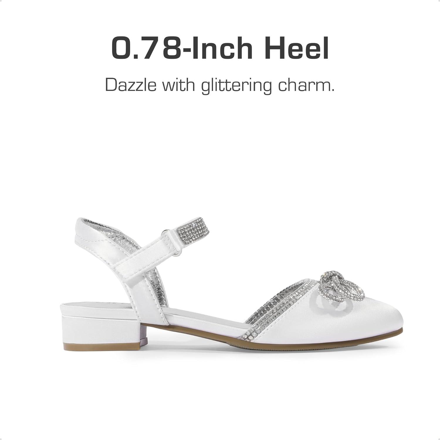 imageDREAM PAIRS Girls Sandals Closed Toe Dress Low Heels Pointed Toe Pump Flower Shoes for Little Big Kids Wedding Princess PartyWhite