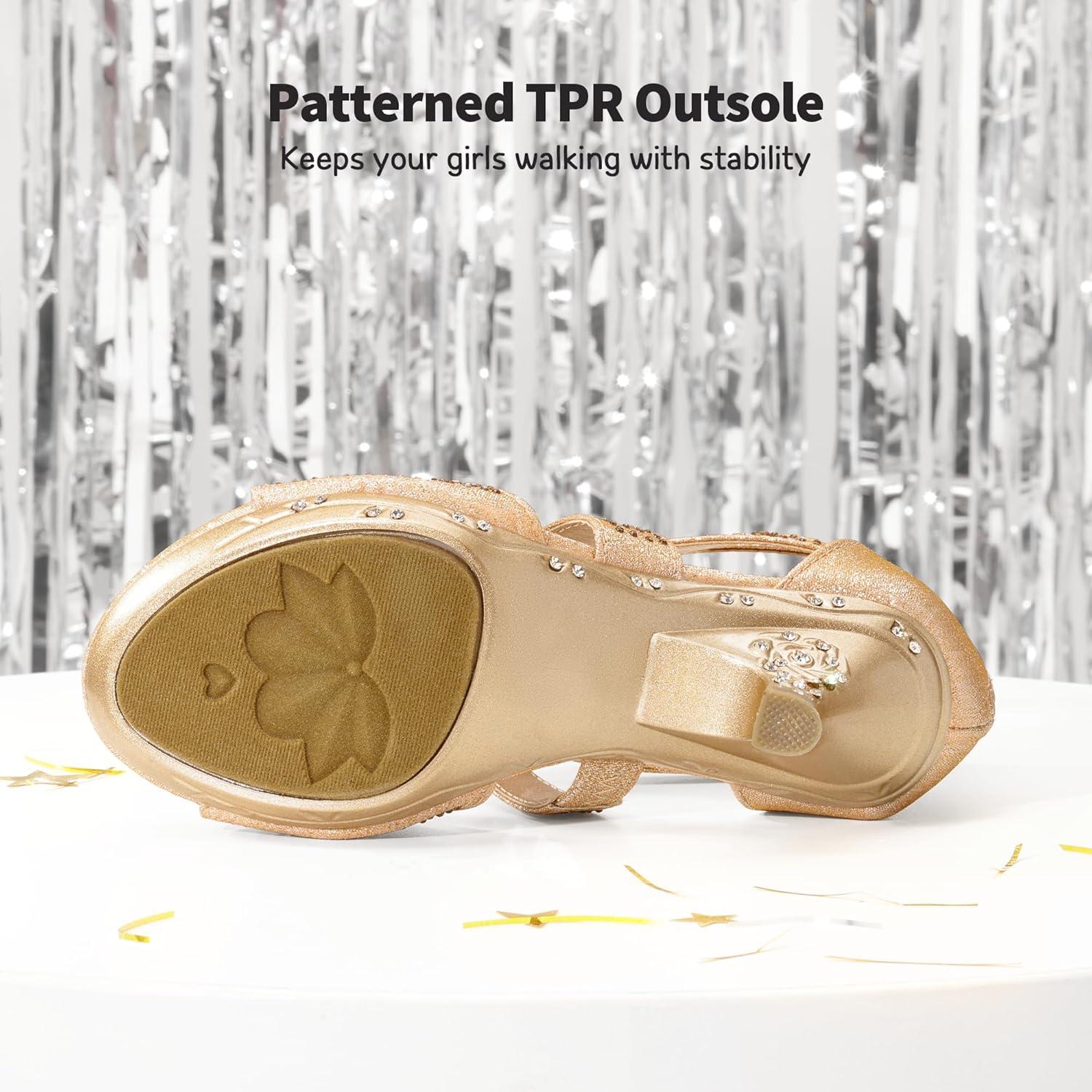 imageDREAM PAIRS Girls Sandals Low Heel Dress Pump SandalsGold1