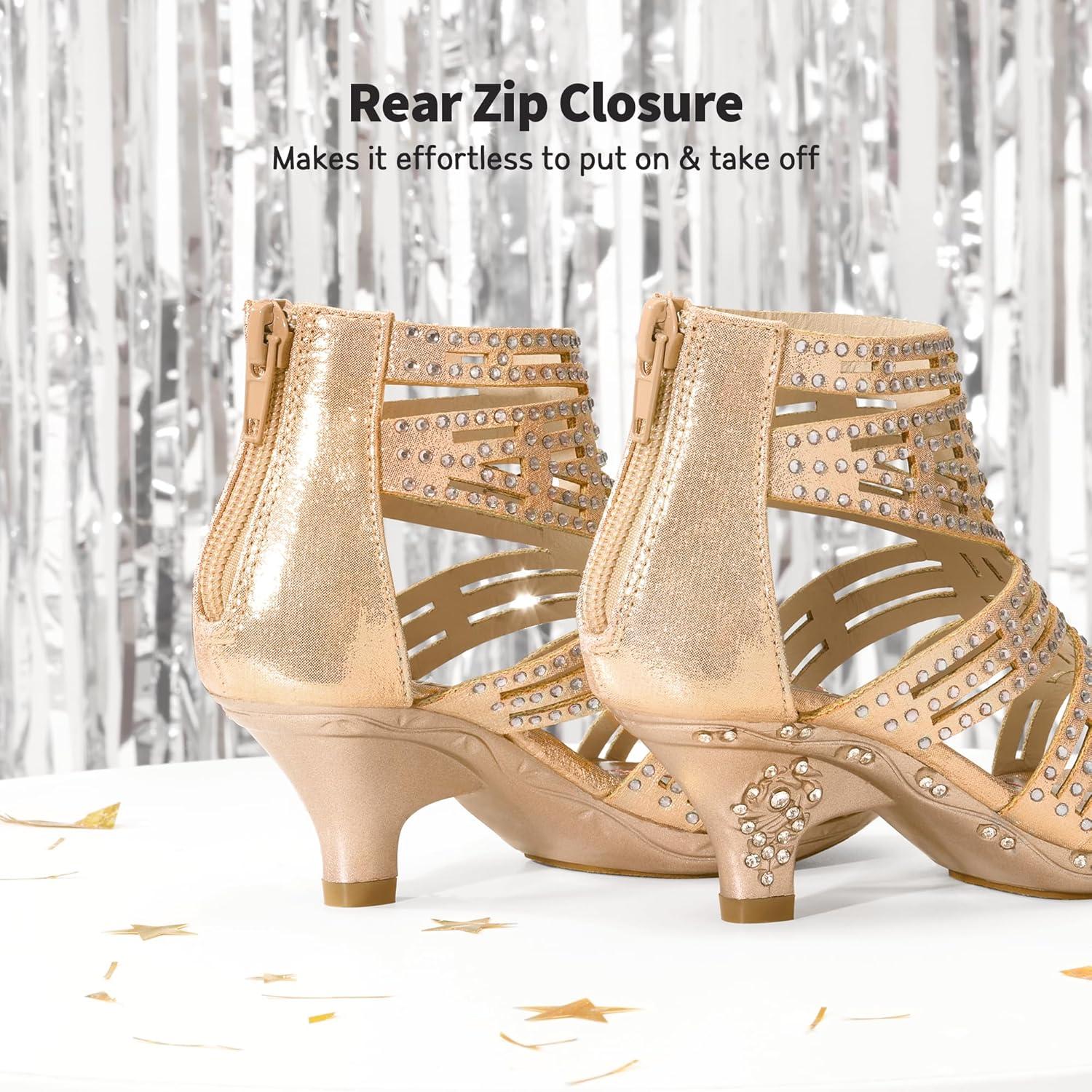 imageDREAM PAIRS Girls Sandals Low Heel Dress Pump SandalsGold1