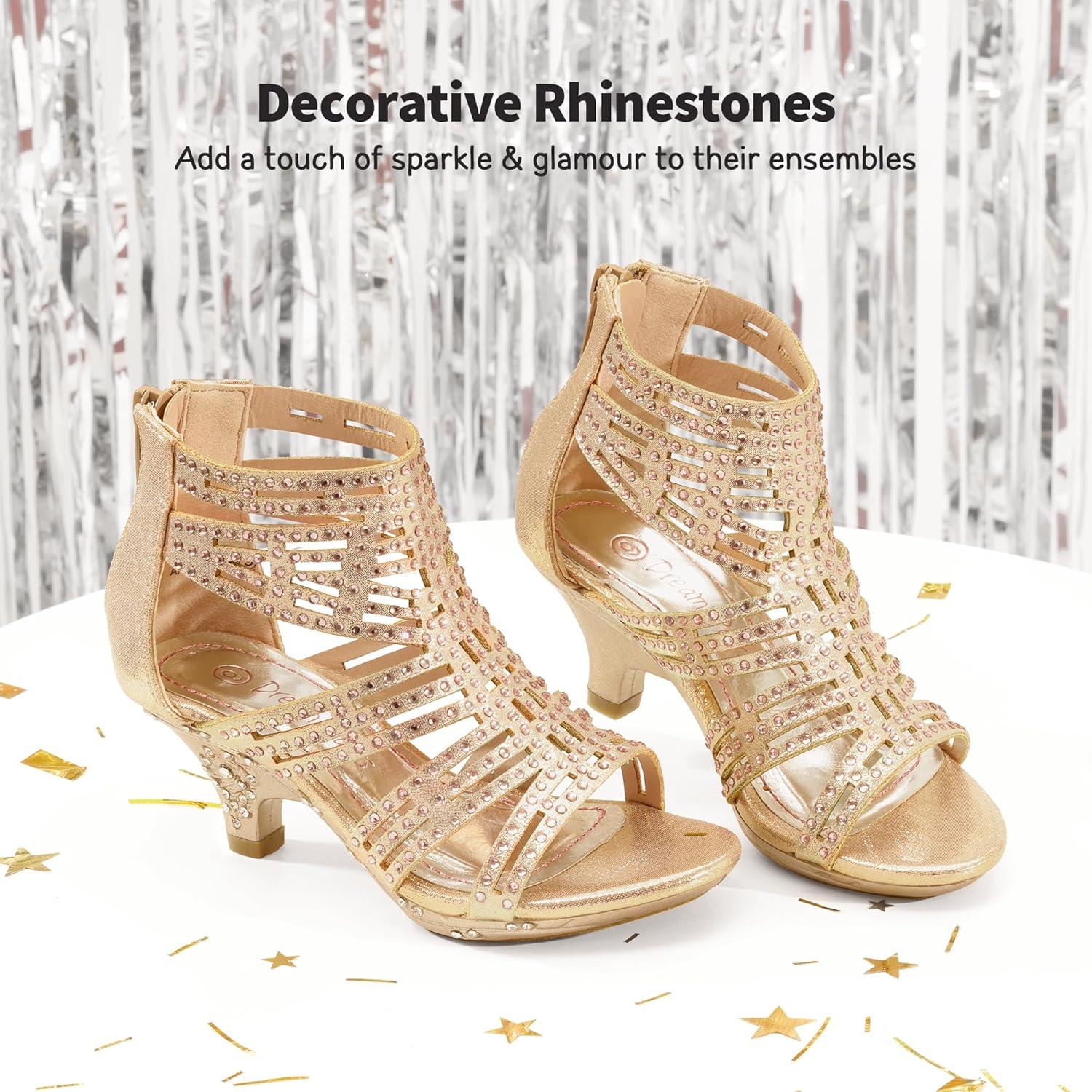 imageDREAM PAIRS Girls Sandals Low Heel Dress Pump SandalsGold1