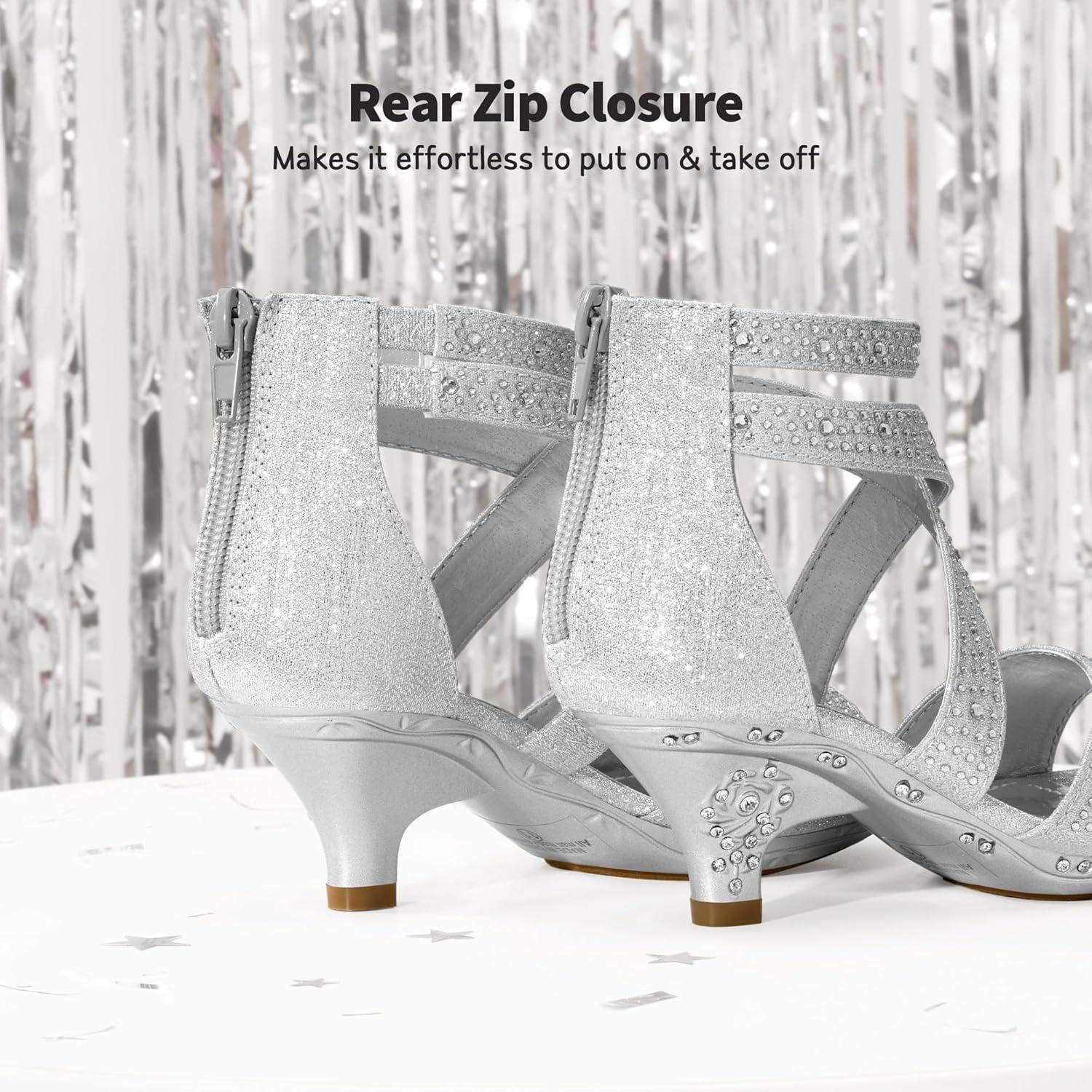 imageDREAM PAIRS Girls Sandals Low Heel Dress Pump SandalsSilver