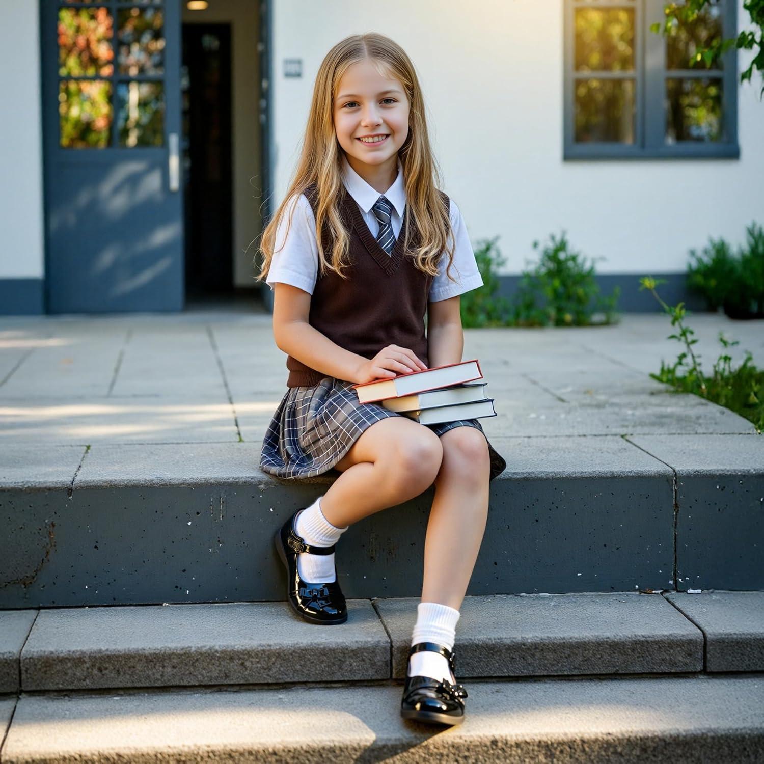 imageDREAM PAIRS Girls School Uniform Shoes Mary Jane Dress FlatsLittle KidBig KidBlackPat