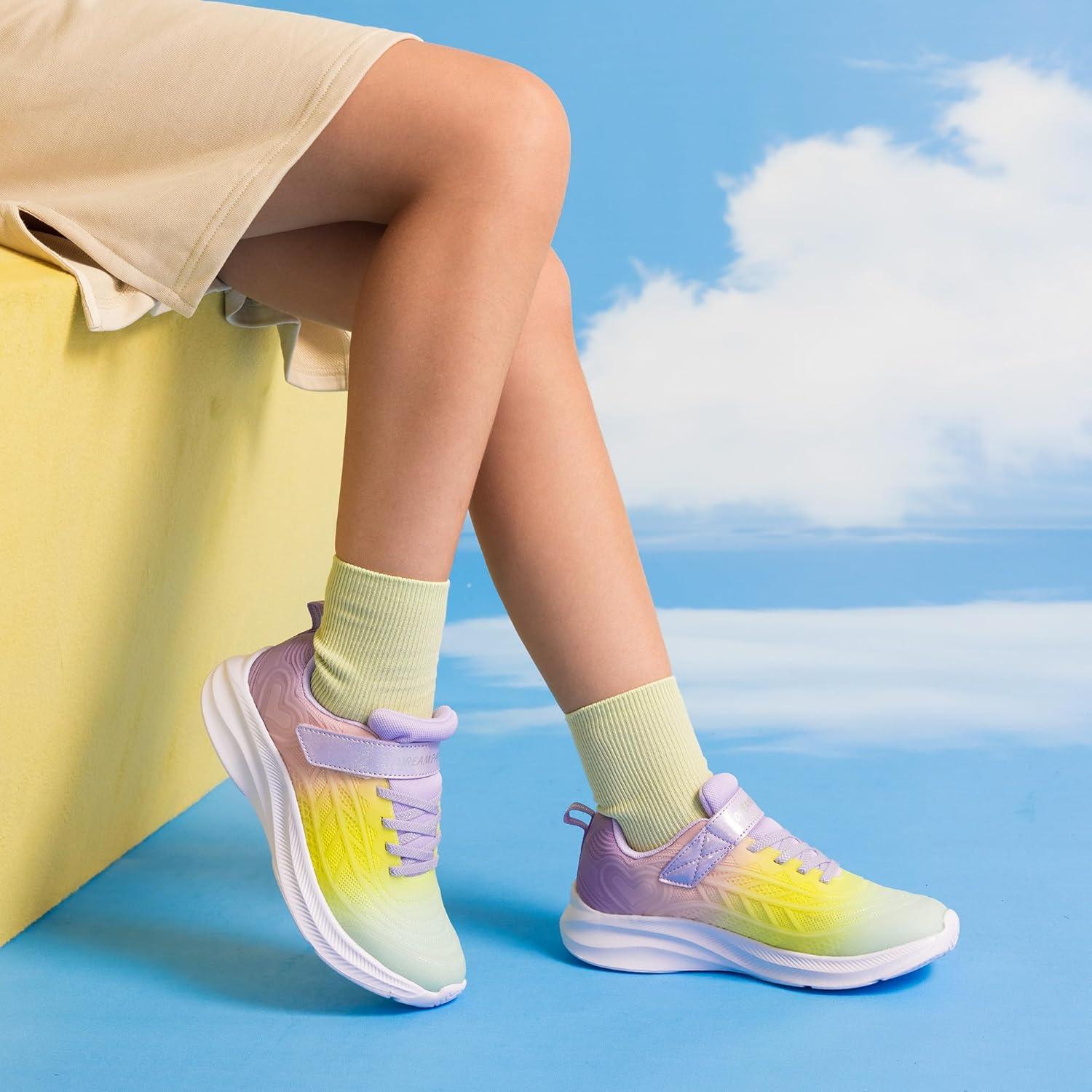 imageDREAM PAIRS Girls Shoes Kids Tennis Sparkle Ease Running Athletic Lightweight Sneakers for LittleBig Kids ToddlerGreenYellowPurple