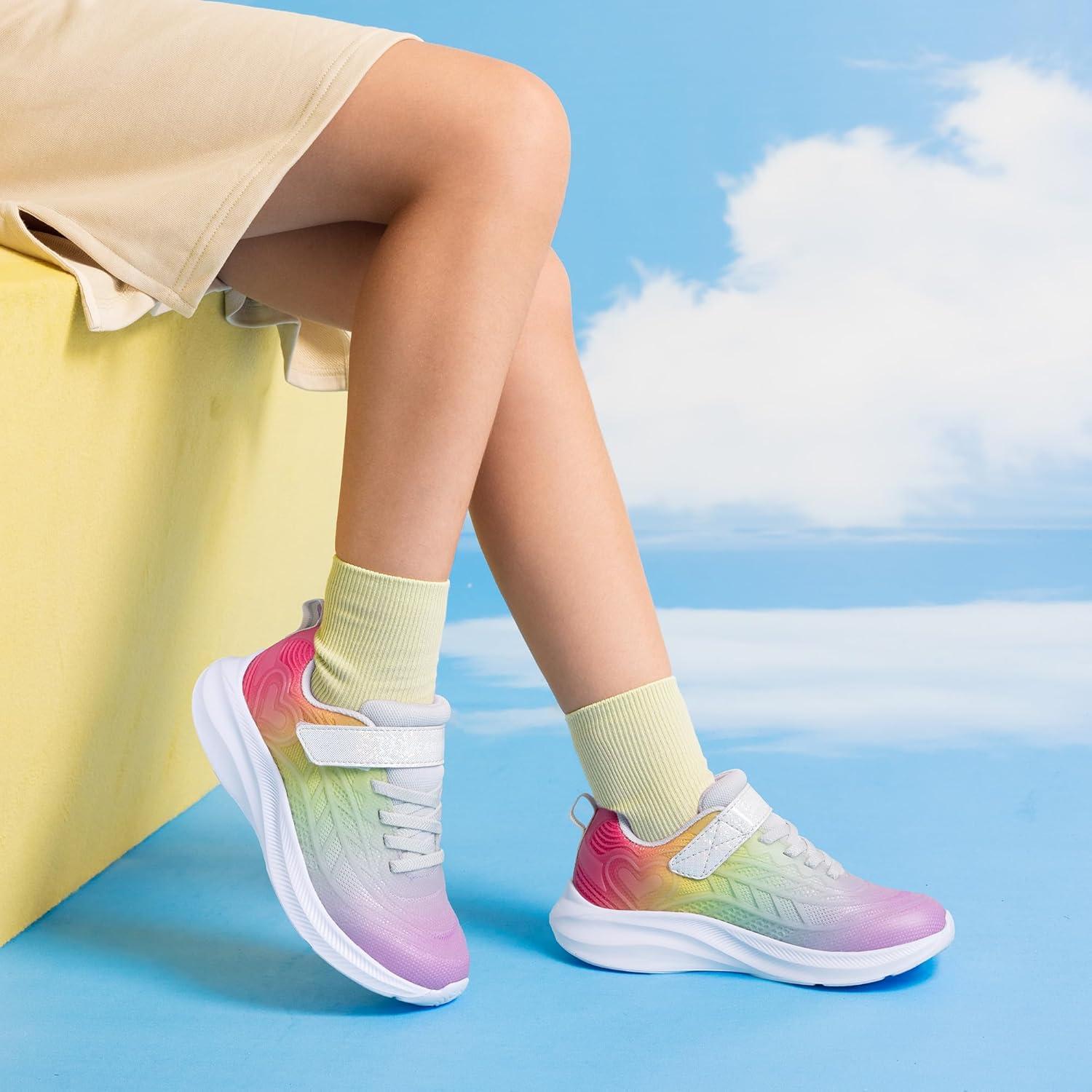 imageDREAM PAIRS Girls Shoes Kids Tennis Sparkle Ease Running Athletic Lightweight Sneakers for LittleBig Kids ToddlerHot PinkYellowOrange