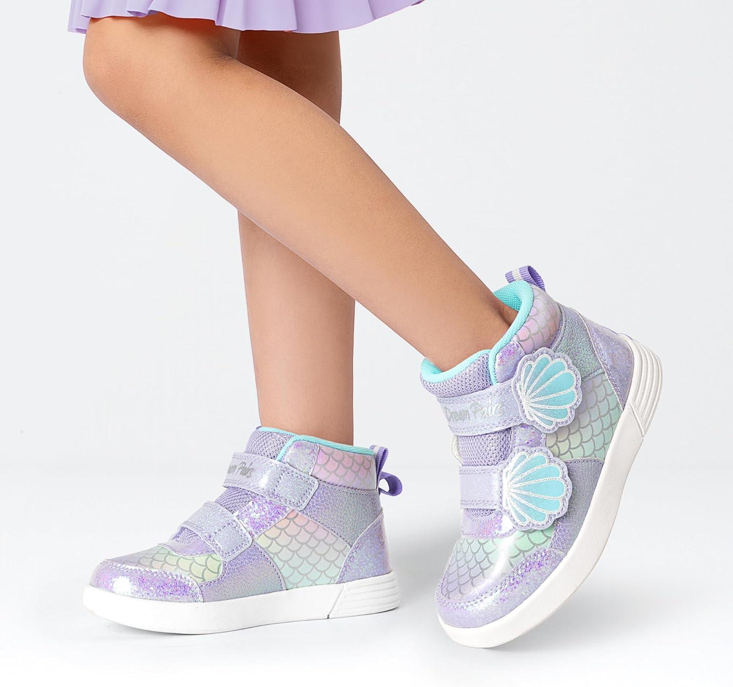 imageDREAM PAIRS Girls Shoes Toddler Sneakers Kids High Top Shoes with Hook and Loop Storybook Casual Walking ShoesPurpleRainbow