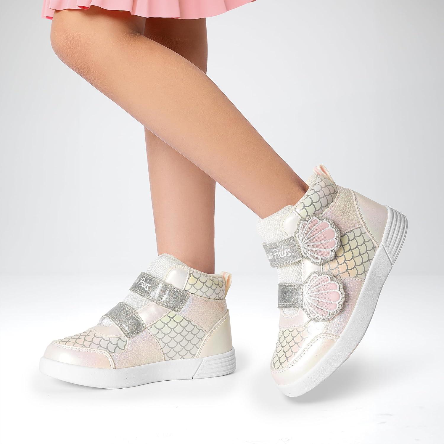 imageDREAM PAIRS Girls Shoes Toddler Sneakers Kids High Top Shoes with Hook and Loop Storybook Casual Walking ShoesWhiteRainbow
