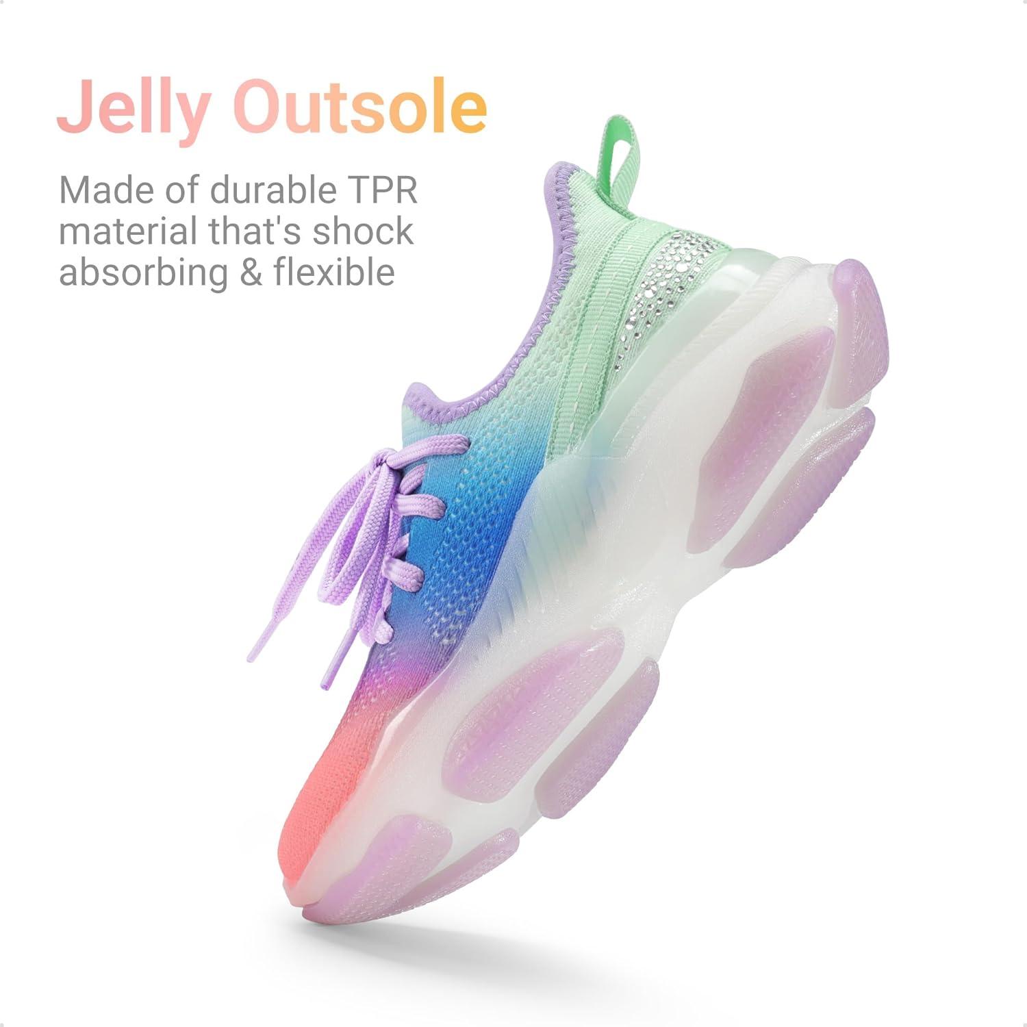 imageDREAM PAIRS Girls SlipOn Sneakers Kids Sparkle Pop Lightweight Jelly Sole Walking ShoesRainbowBlue