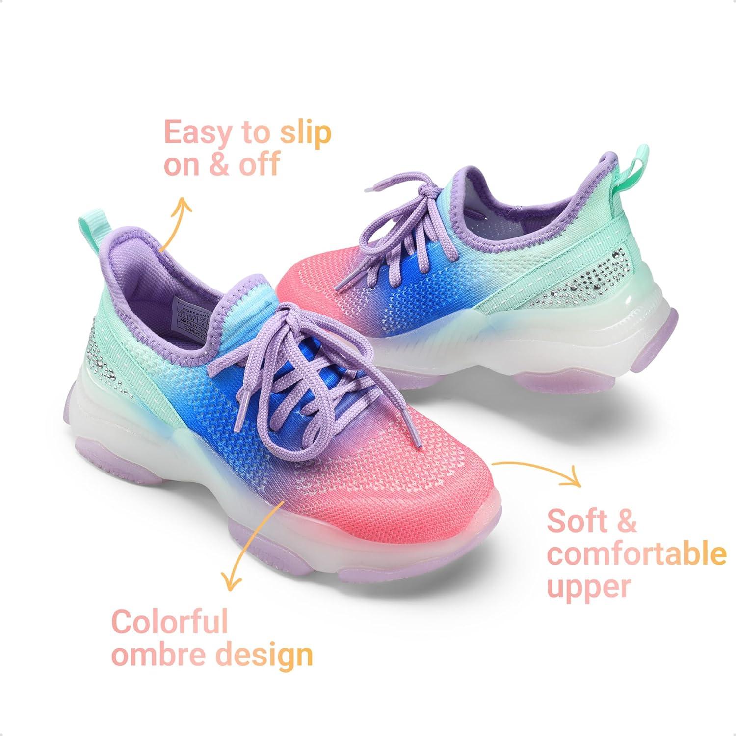 imageDREAM PAIRS Girls SlipOn Sneakers Kids Sparkle Pop Lightweight Jelly Sole Walking ShoesRainbowBlue