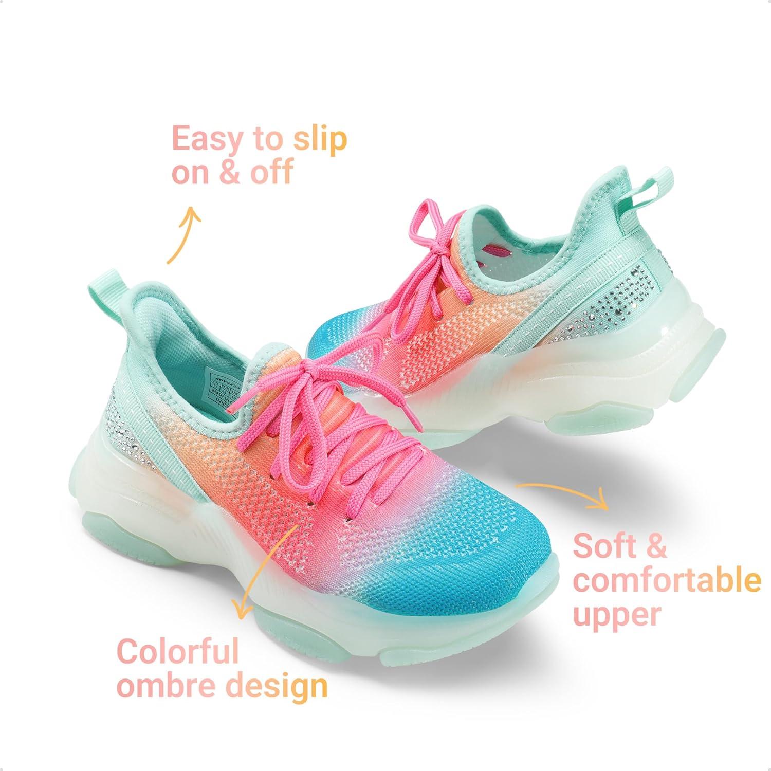 imageDREAM PAIRS Girls SlipOn Sneakers Kids Sparkle Pop Lightweight Jelly Sole Walking ShoesRainbowGreen