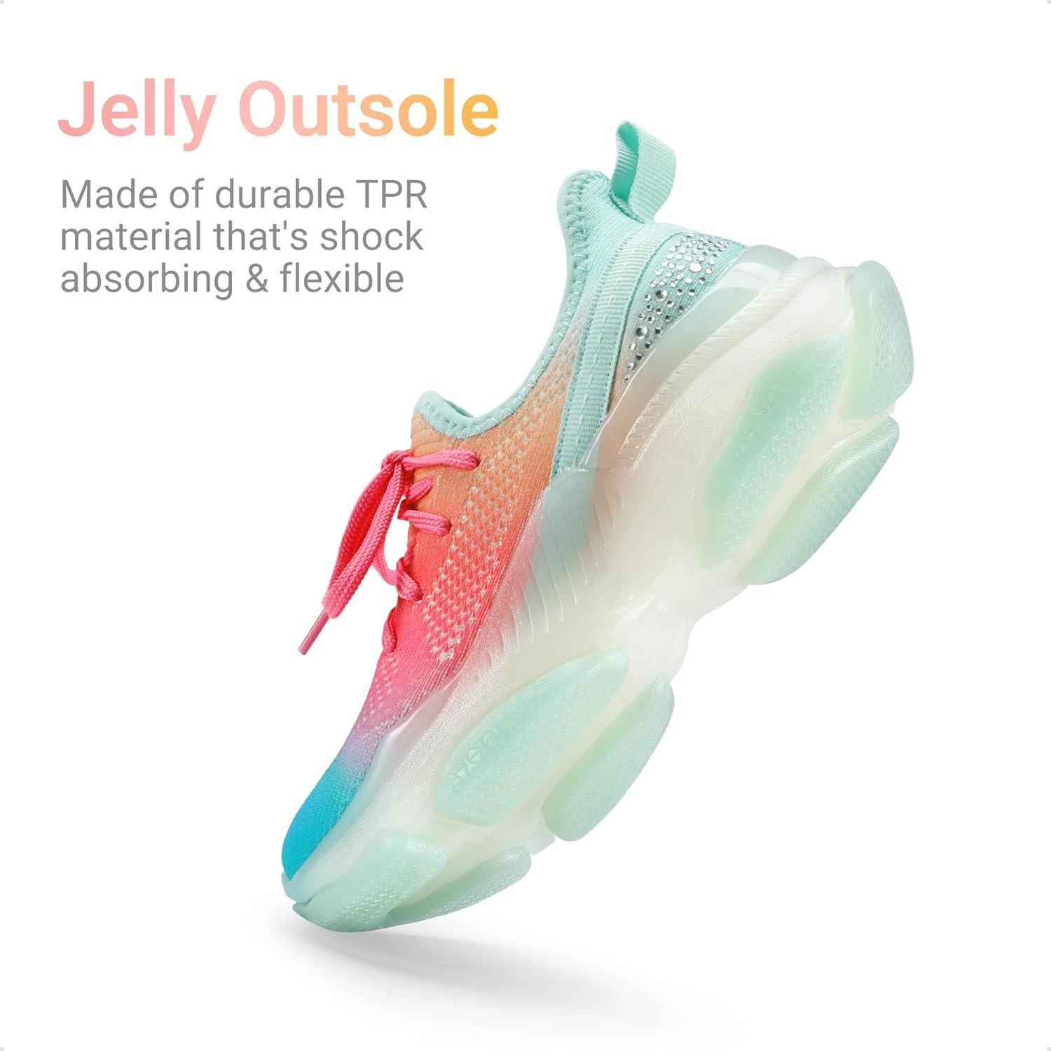 imageDREAM PAIRS Girls SlipOn Sneakers Kids Sparkle Pop Lightweight Jelly Sole Walking ShoesRainbowGreen