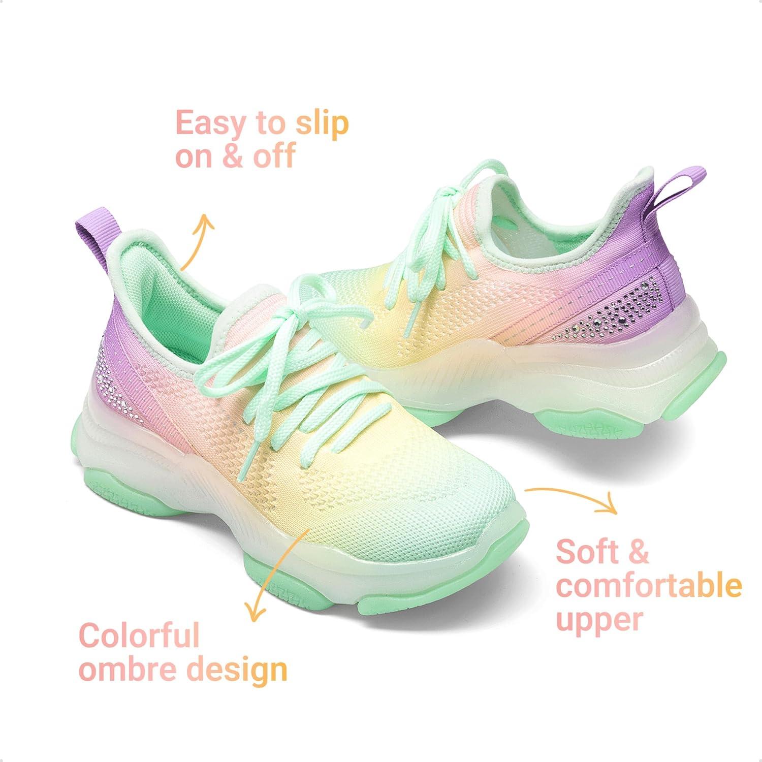 imageDREAM PAIRS Girls SlipOn Sneakers Kids Sparkle Pop Lightweight Jelly Sole Walking ShoesRainbowYellow