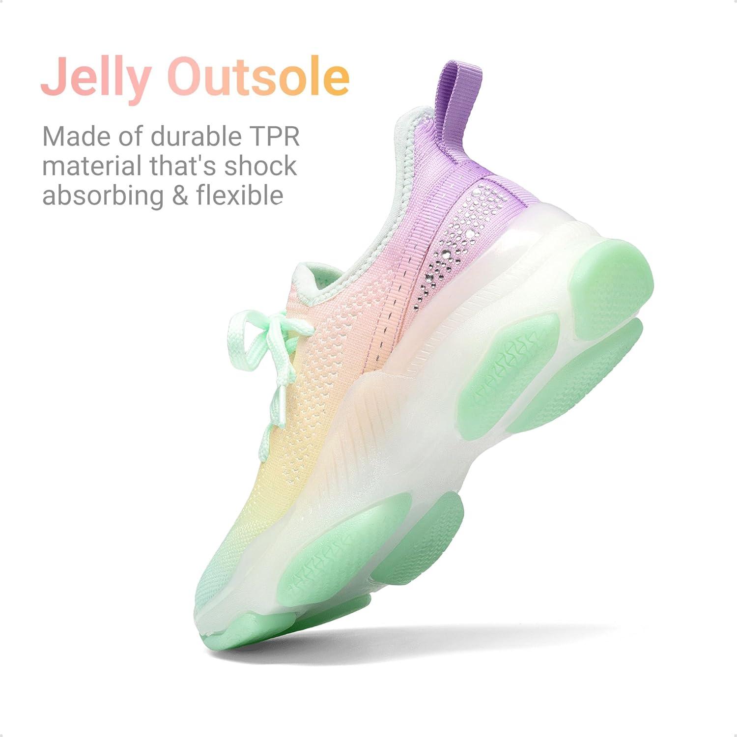 imageDREAM PAIRS Girls SlipOn Sneakers Kids Sparkle Pop Lightweight Jelly Sole Walking ShoesRainbowYellow