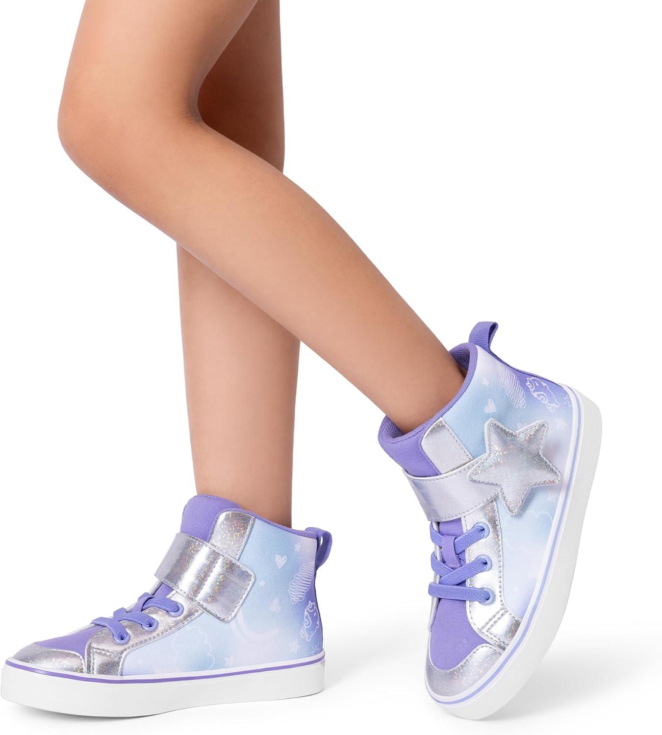 imageDREAM PAIRS Girls Sneakers High Top Hook and Loop Sparkly Shiny Comfortable Casual Walking Shoes for ToddlerLittleBig KidsPurpleBlue