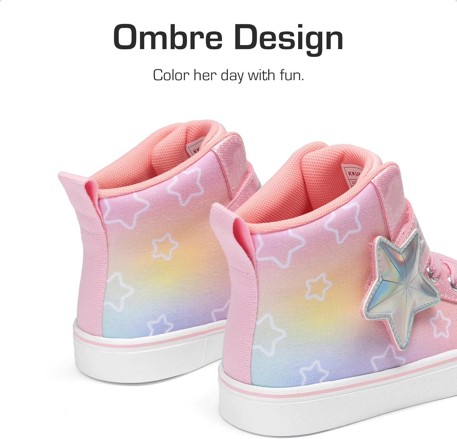 imageDREAM PAIRS Girls Sneakers High Top Hook and Loop Sparkly Shiny Comfortable Casual Walking Shoes for ToddlerLittleBig KidsRainbowPink