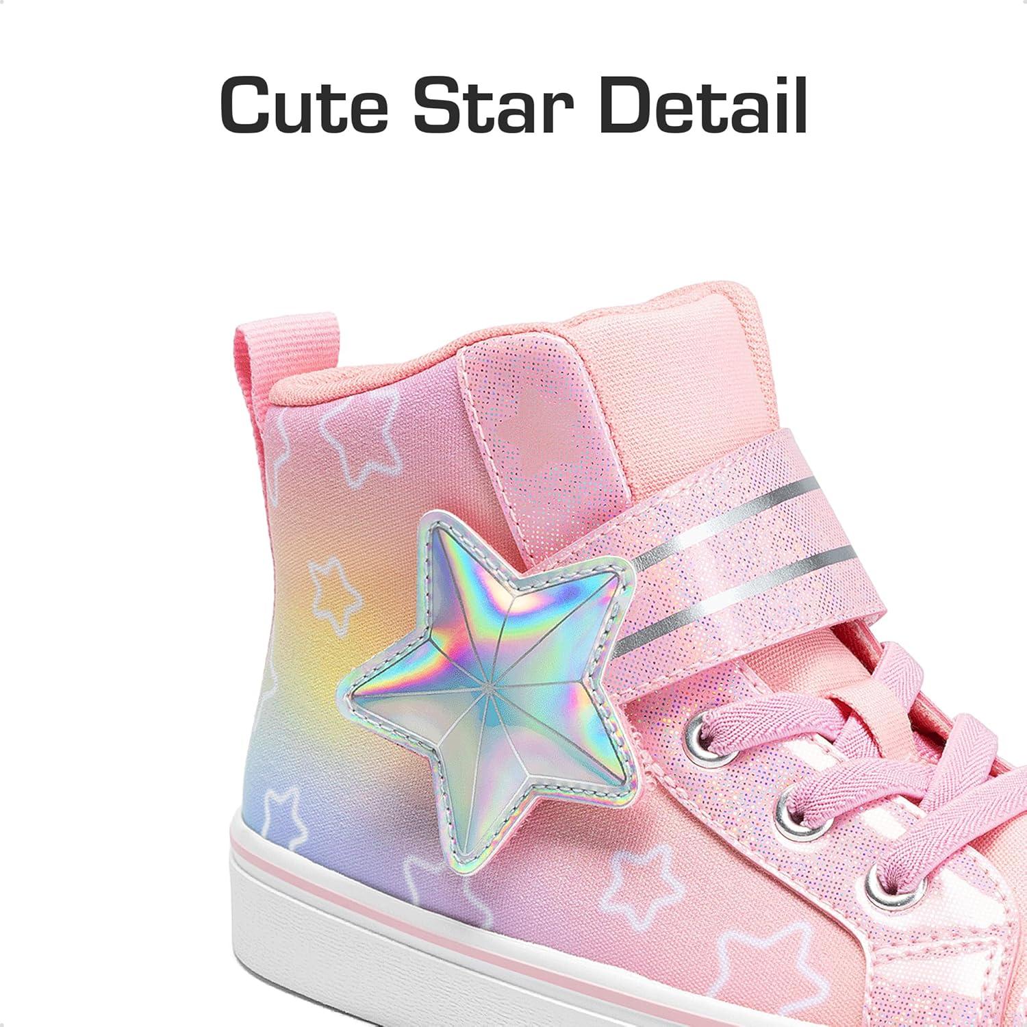 imageDREAM PAIRS Girls Sneakers High Top Hook and Loop Sparkly Shiny Comfortable Casual Walking Shoes for ToddlerLittleBig KidsRainbowPink