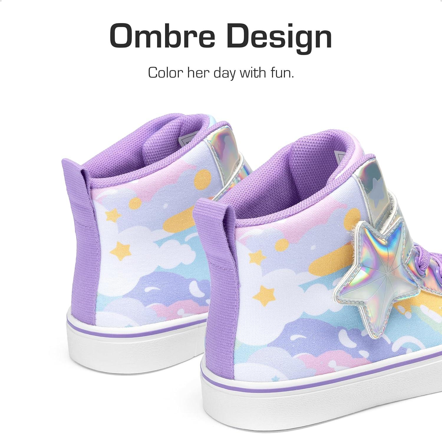 imageDREAM PAIRS Girls Sneakers High Top Hook and Loop Sparkly Shiny Comfortable Casual Walking Shoes for ToddlerLittleBig KidsRainbowPurple