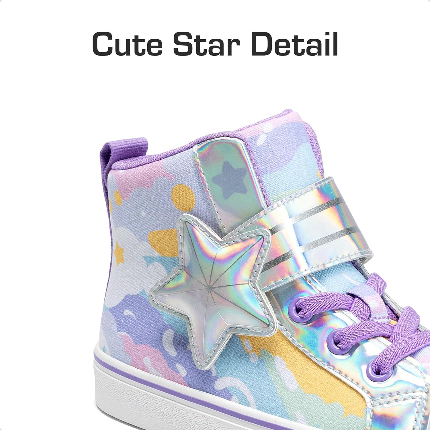 imageDREAM PAIRS Girls Sneakers High Top Hook and Loop Sparkly Shiny Comfortable Casual Walking Shoes for ToddlerLittleBig KidsRainbowPurple